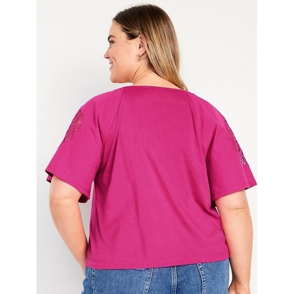 Old Navy Everywear Cut Out Cropped Tee 100% Cotton Hot Pink Size XL - Picture 1 of 8